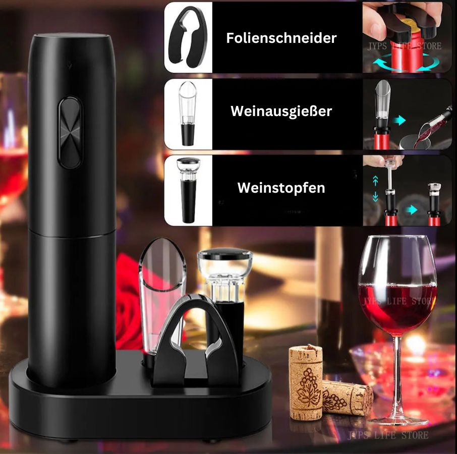 WineMaster - Elektrischer Weinflaschenöffner -  Set mit Ladebasis