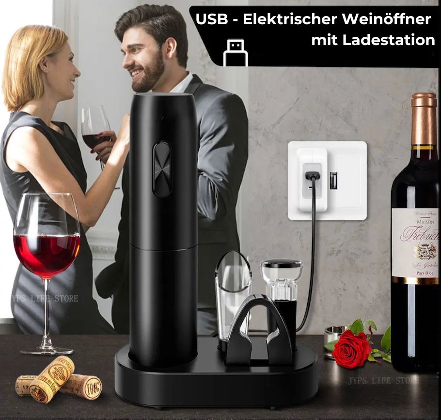 WineMaster - Elektrischer Weinflaschenöffner -  Set mit Ladebasis